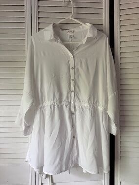 L*SPACE White Button Front Tunic Blouse M/L Rayon Beach Cover Up Resort Coastal